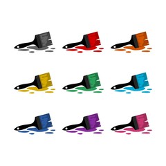 Paintbrush brushing paint color icon set isolated on white background