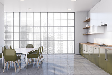 White kitchen and dining room interior
