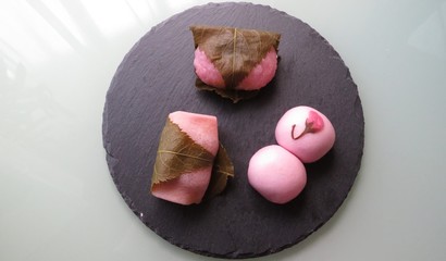 Japanese spring sweets on a plate
