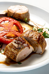 Gourmet food in the restaurant.  Tasty food. 