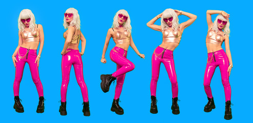 Freak party Blonde Girls Set. Rock swag style. Fashion party clothes concept.