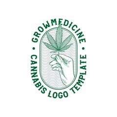 Cannabis With Hand Illustration for logo or TShirt Designs Template Vector, hemp, Cbd, Thc