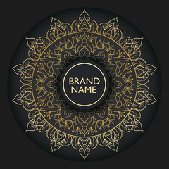 Vector mandala. Luxury pattern ornament. Gold vintage postcard on black background. Perfect for background, Wallpaper, invitation, flyer, menu, brochure, postcard, decoration or other desired idea