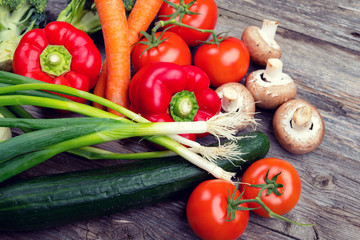 differentvegetables on wooden table