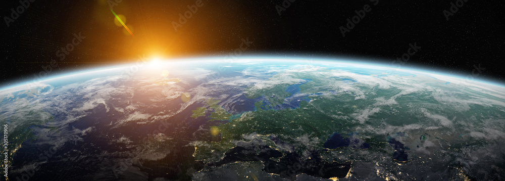 Poster View of blue planet Earth in space 3D rendering elements of this image furnished by NASA
