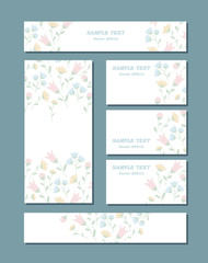 Floral patterns of different sizes with flowers in pastel colors. For romantic design, announcements, greeting cards, advertisement. Vector EPS10