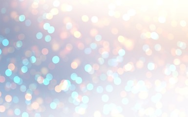 Obraz na płótnie Canvas Christmas sequins bokeh background. Blur glitter confetti texture. New year iridescent empty template. Winter sparkling pattern. Festive illustration. White pink blue ombre.