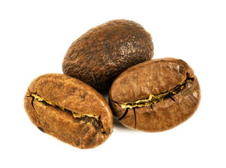 roasted coffee beans on a white background