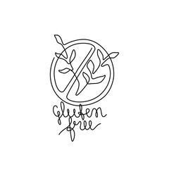 Cluten free, no wheat symbols, dietary label, emblem or logo design, continuous line drawing, neon, banner, poster, flyers, marketing, one single line on white background, isolated vector illustration
