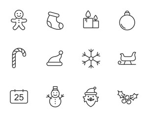Fototapeta premium christmas outline vector icons set isolated on white background. christmas holiday line icons for web, mobile and ui design.