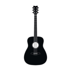 Obraz na płótnie Canvas Flat style realistic acoustic guitar icon shape silhouette. Music instrument logo symbol sign. Vector illustration image. Isolated on white background.