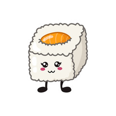 Kawaii sushi, rolls, sashimi - isolated single icon on white background, traditional Japanese or Asian cuisine and food, decoration for social networks of a restaurant or bar, cute cartoon emoji