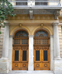 two vintage solid wood double doors, Athens downtown, Greece