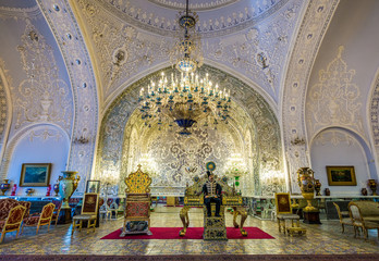 Fototapeta na wymiar Tehran, Iran - October 15, 2016: Interior of Salam Hall - one of the buildings of famous Golestan Palace in Tehran