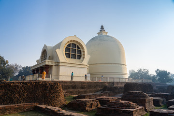 View of  Parinirvana Stupa and temple place for Buddhist pilgrimage site and this place of Buddha attained Parinirvana after his death