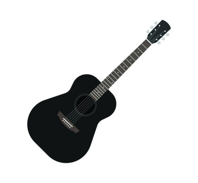 Black cartoon style acoustic guitar. Western cowboy style simple shape. Vector illustration image. Isolated on white background.