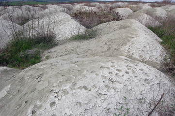 Ukrainian soil.Grungy arid land texture. Grey cracked floor surface. Ecological problem. Near...