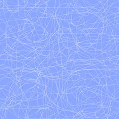 Vector seamless pattern. Abstract winter background for design. Gift wrap. White messy lines on a blue background