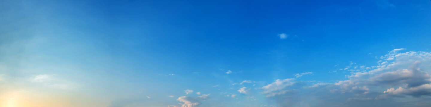 Panorama sky with cloud on a sunny day. Beautiful cirrus cloud. Panoramic image.