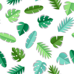 Obraz premium Seamless pattern with paper palm leaves.