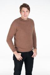 Fototapeta premium Caucasian man akimbo pose by proud in himself..