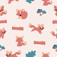 Cute fox in a seamless pattern design