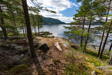 View of the lake and mountains in the background. Norway
