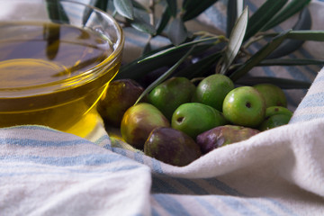 delicious olives and oil on the table