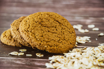 oatmeal cookies on a wooden table. Close-up.