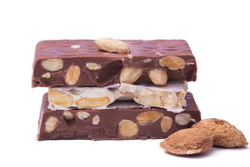 nougat with almonds isolated on white
