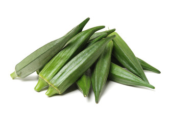 Fresh young okra isolated on white background
