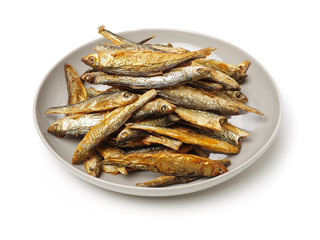 Dried fishes isolated on white background