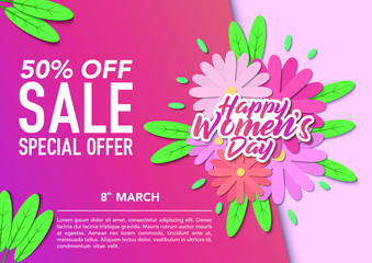 stock vector International women's day paper cut style, flower background templates for card, poster, flyer and other users