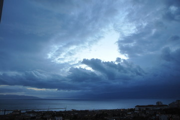 Stormy sky and clouds in winter evening