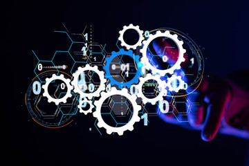 Industry 4.0 concept -  Robot arm in smart factory background.