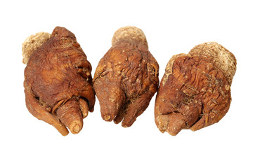 Perfumed ginseng and macae Maca isolated on white background