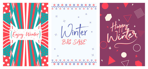 Obraz premium Winter Cover Flyer Banner poster template vector illustration Background greeting card set pack