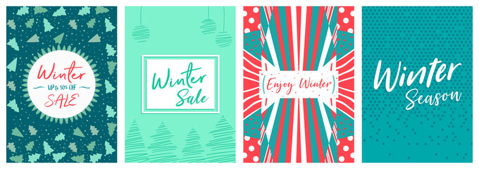Obraz premium Winter Cover Flyer Banner poster template vector illustration Background greeting card set pack