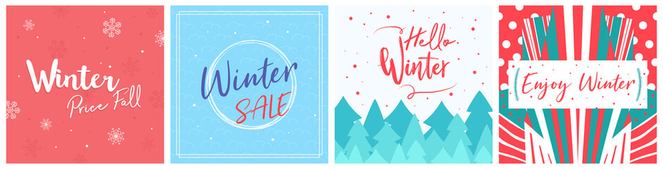 Winter Cover Flyer Banner poster template vector illustration Background greeting card set pack