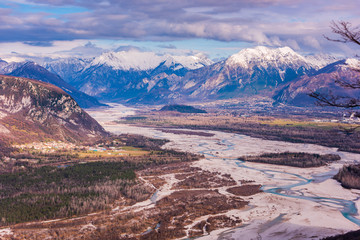 The meanders of the Tagliamento. Last natural river of Europe. Friuli. Italy