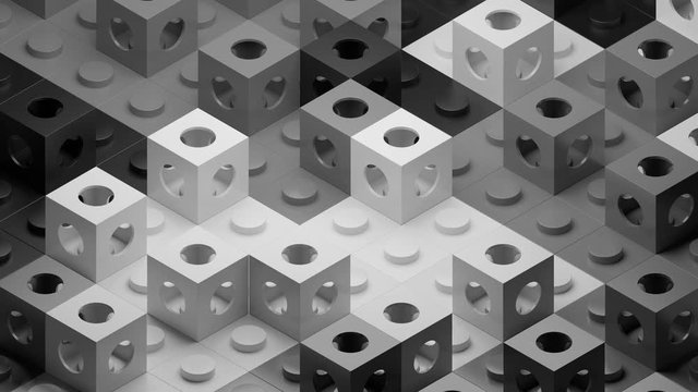 3d render of abstract background with cubes. Simple square shapes with round holes. Loopable animation.