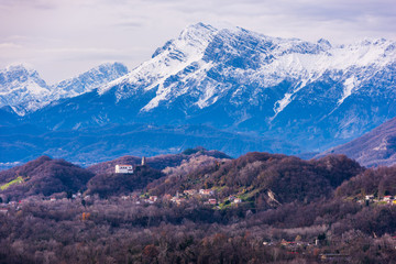 First snow in the mountains of Friuli. Clear air. Italy