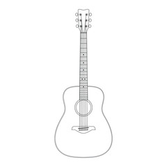 Obraz na płótnie Canvas Flat style realistic acoustic guitar icon shape silhouette. Music instrument logo symbol sign. Vector illustration image. Isolated on white background. Outline grunge drawing.