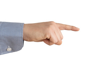 Male hand isolated on white background. Gestures shown by hand.