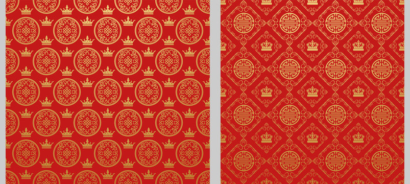 Two background picture is in Chinese Japanese style. Red Wallpaper for your design. Vector illustration.