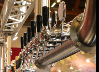 taps for draught beer in the pub