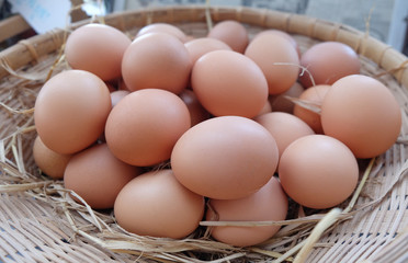 Fresh Eggs in the bamboo basket.