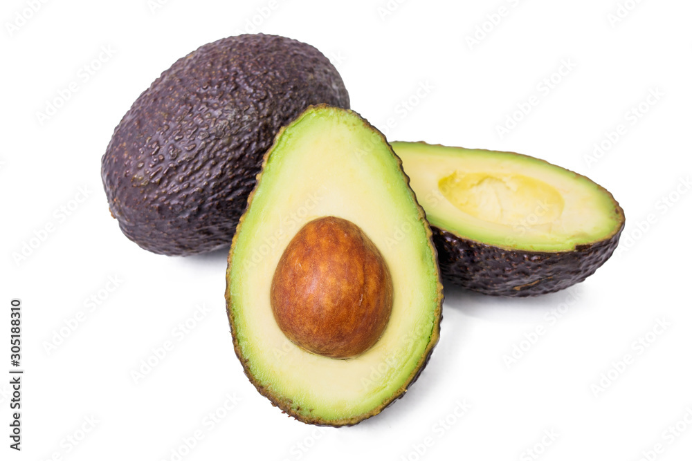 Wall mural natural avocado isolated on white background