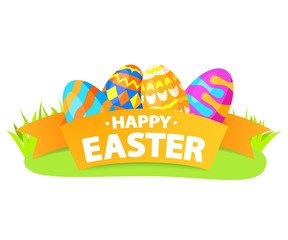 Fototapeta premium Festive banner. Happy Easter eggs.Flat illustration vector.