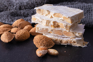white nougat with traditional christmas almonds